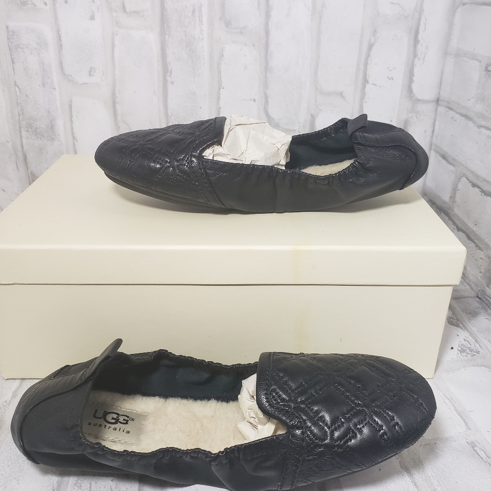 UGG Black Quilted Leather Slippers - Picture 3 of 9